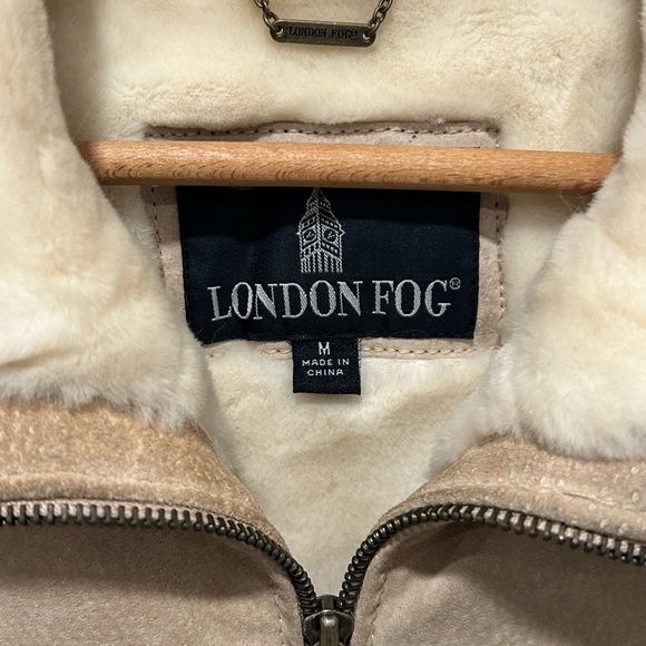 LONDON FOG Tan Suede Leather Faux Shearling Zip Up Jacket SIZE Medium - Picture 3 of 8
